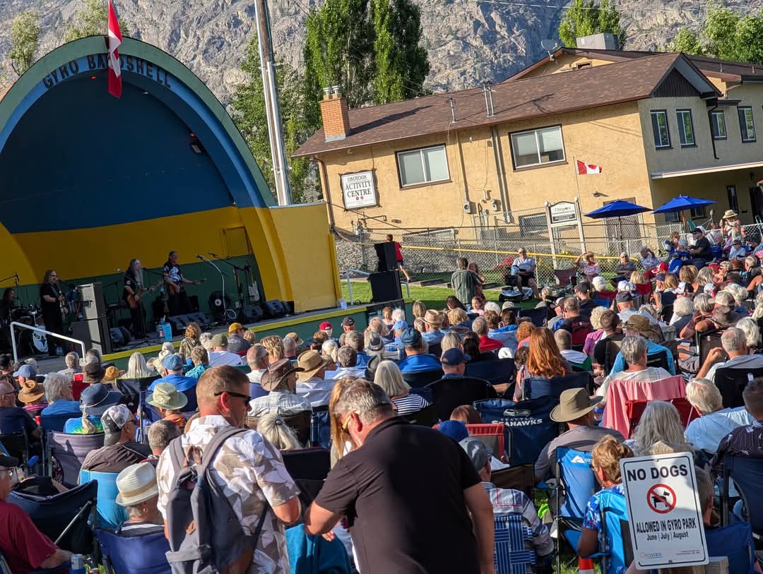 Outdoor daytime music festival crowd enjoying a live performance at the bandshell